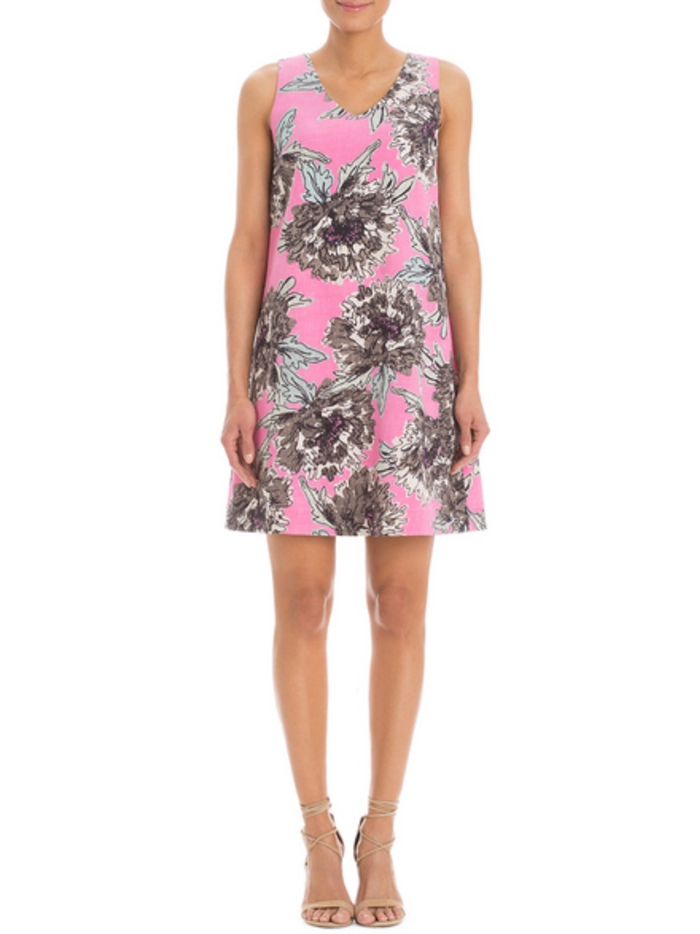 Nic+Zoe Pink Floral V Neck Shift Dress Medium